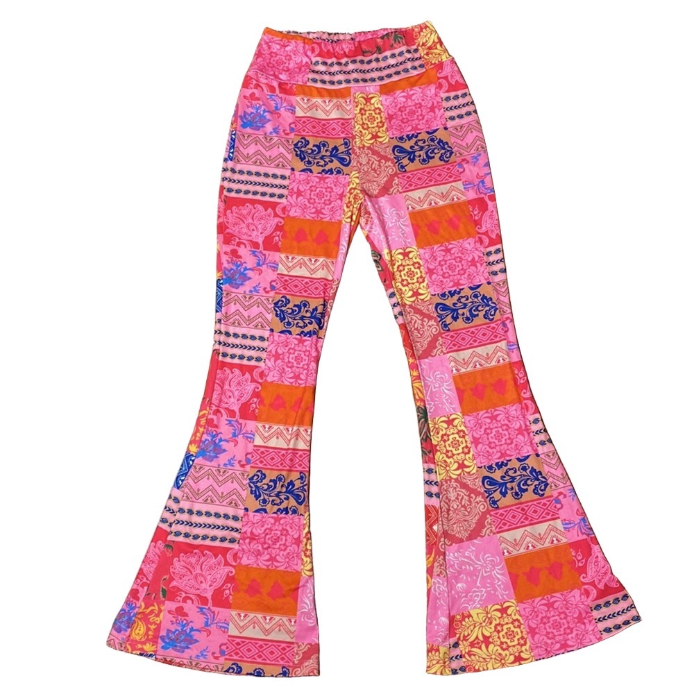 Vibrant Patchwork Flare Pants